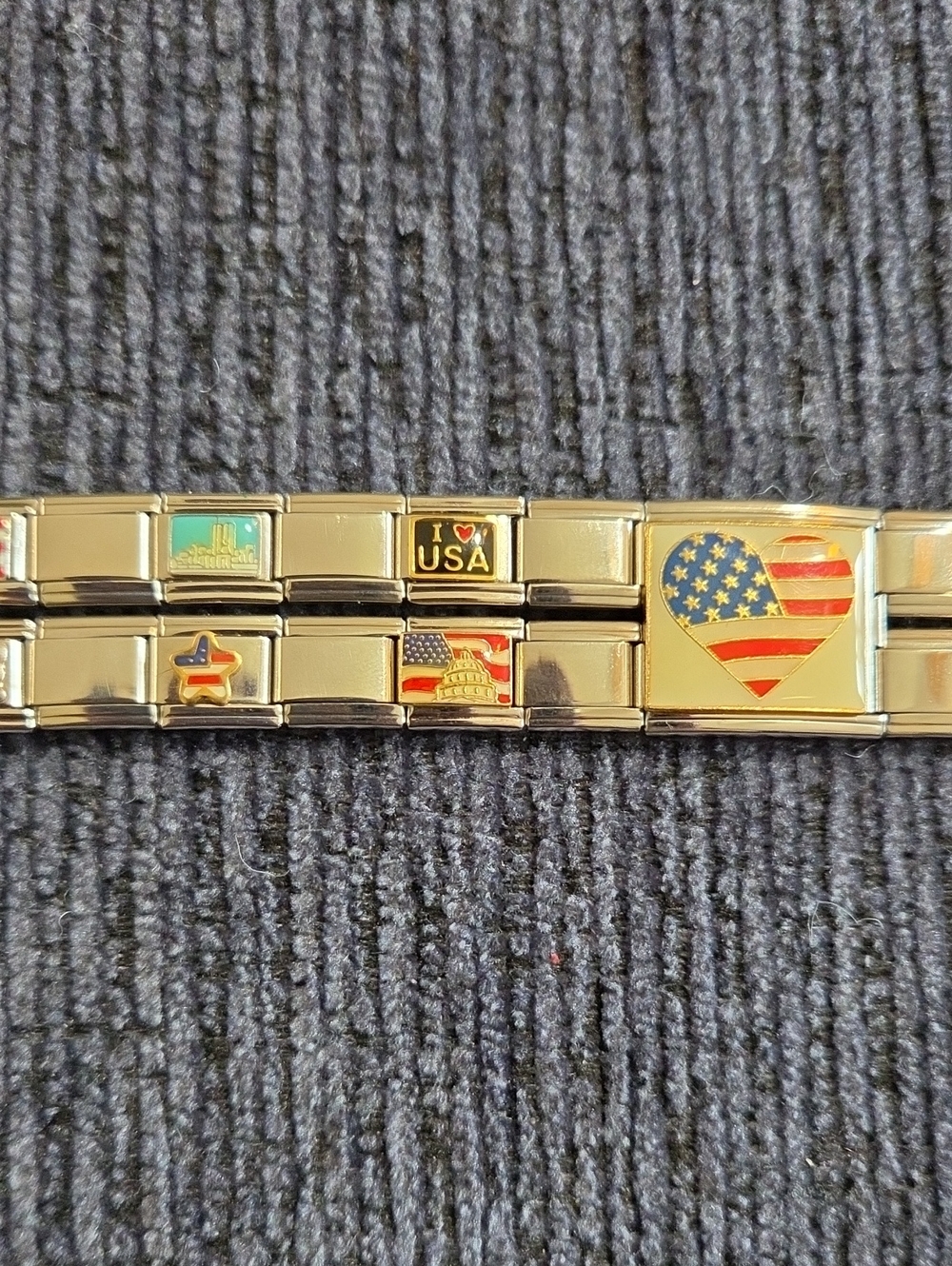 Italian Charm Bracelet American Flag Heart Stretch Bracelet - Picture 6 of 8